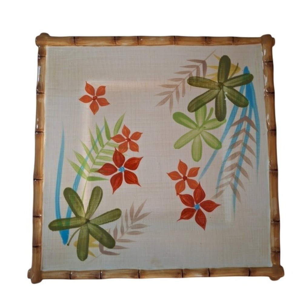 Home Target Ipanema‎ Square Platter Tropical Floral Faux Bamboo Rim Hand-Painted